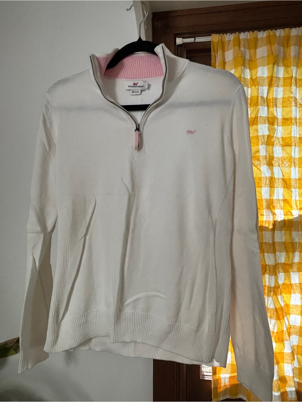 Vineyard Vines Cream Half-Zip Sweater with Pink Trim